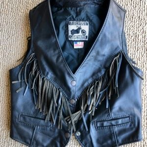 Leather Motorcycle Vest with Fringe